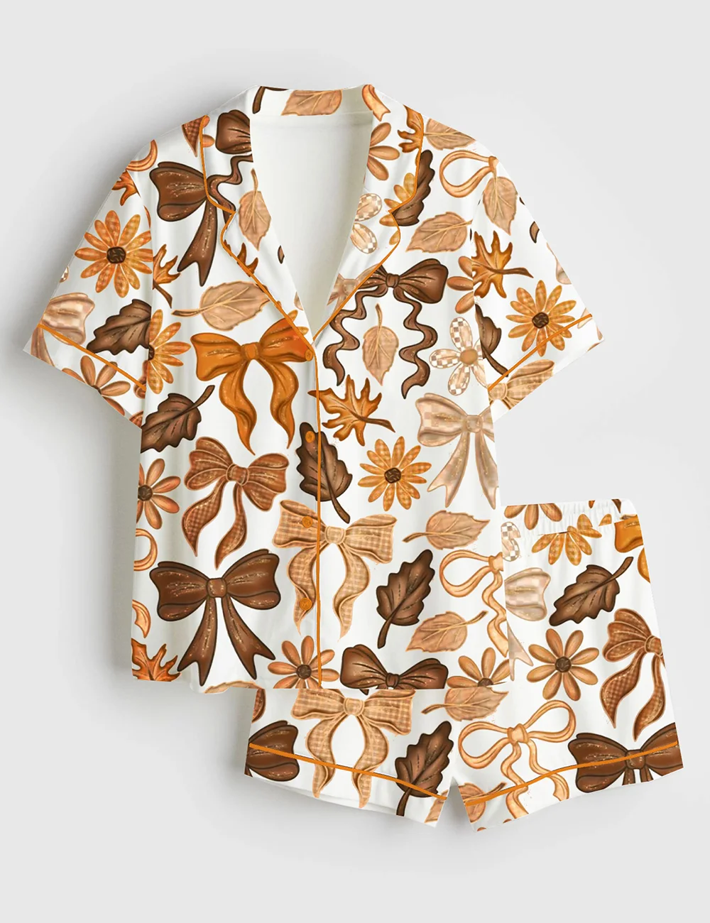 Coquette Bows Pajama Set – Women’s Fall Satin Autumn Sleepwear