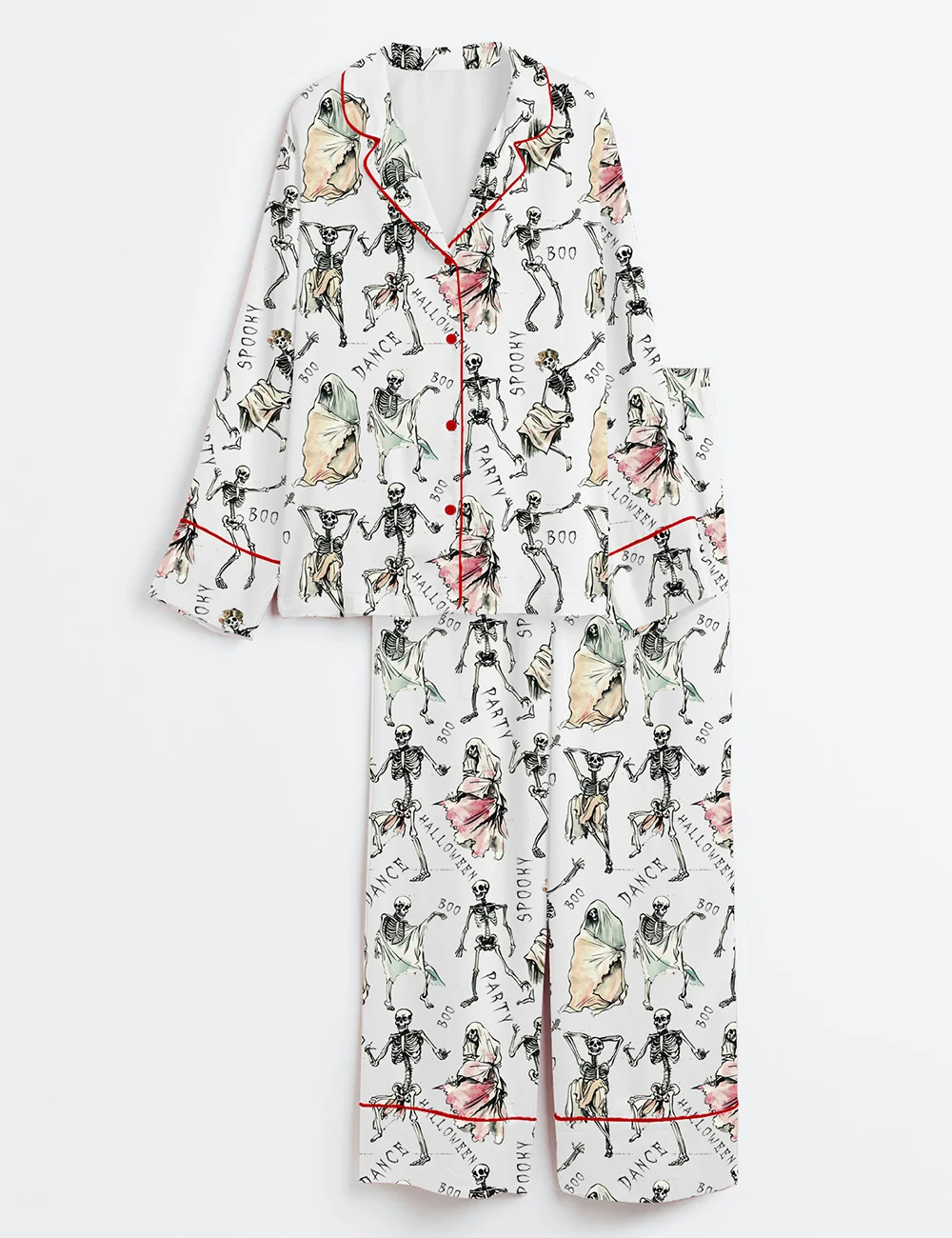 Women’s Dancing Skeleton Halloween Satin Pajama Set