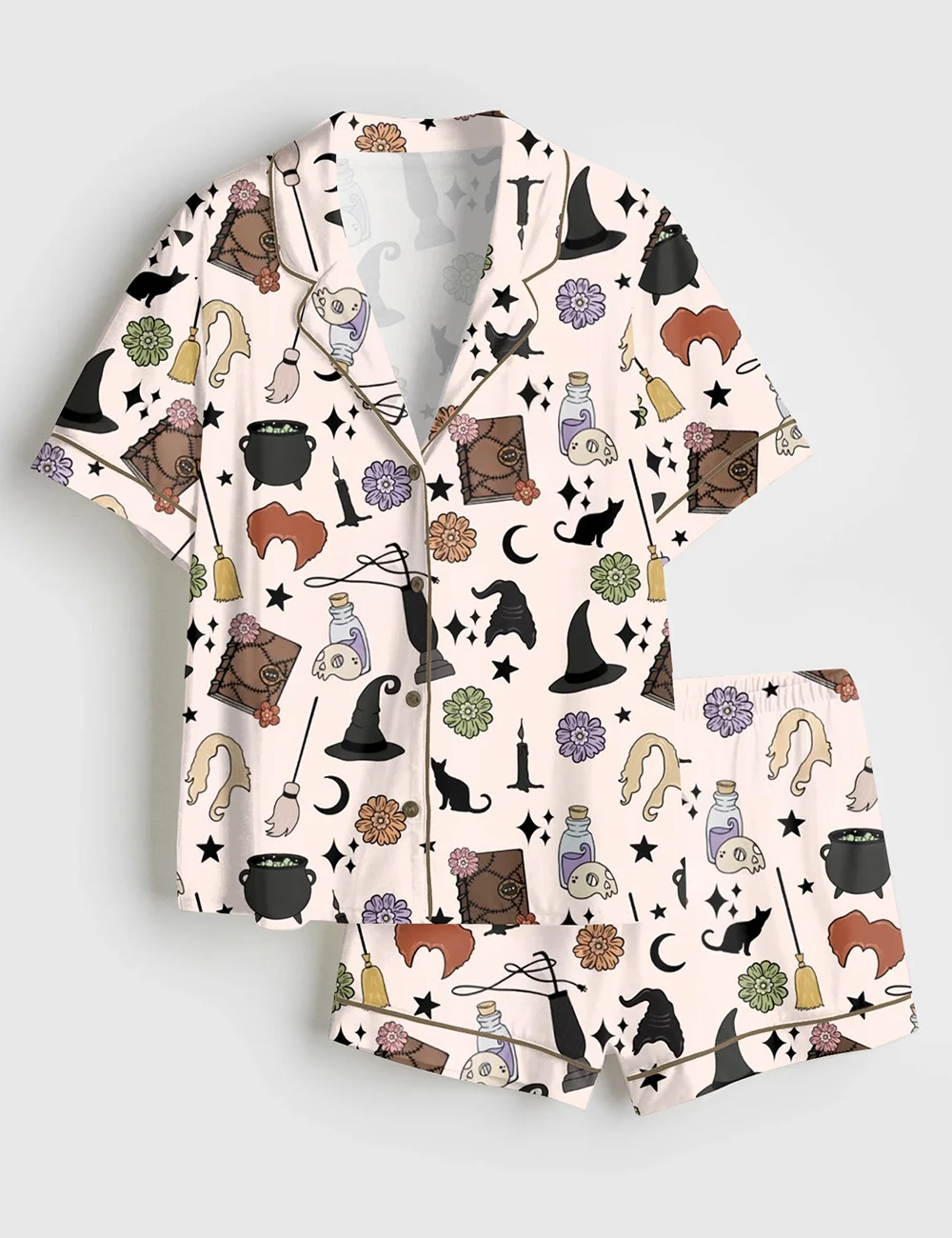 Women’s Halloween Witches & Black Cat Satin Pajama Set