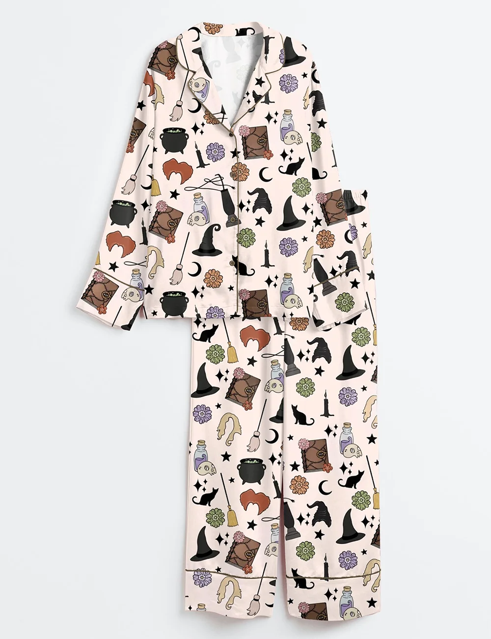 Women’s Halloween Witches & Black Cat Satin Pajama Set