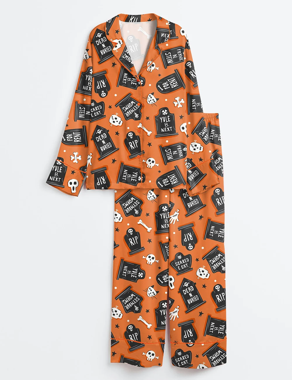 Ghoulish Graveyard Satin Pajama Set – Spooky Halloween PJs