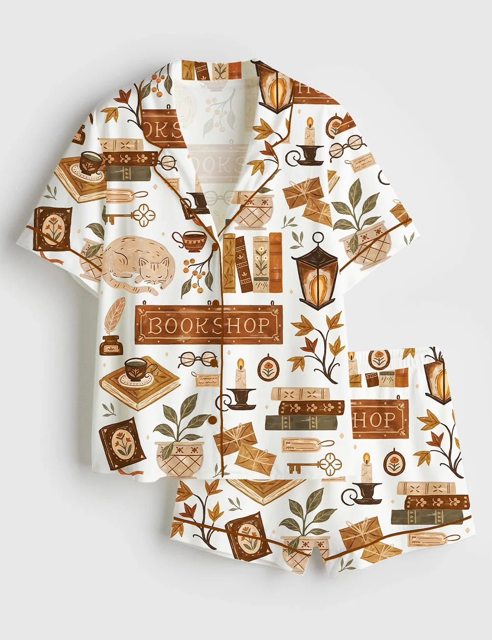 Bookish Love Autumn Satin Pajama Set – Women’s Cozy Long Sleeve PJs