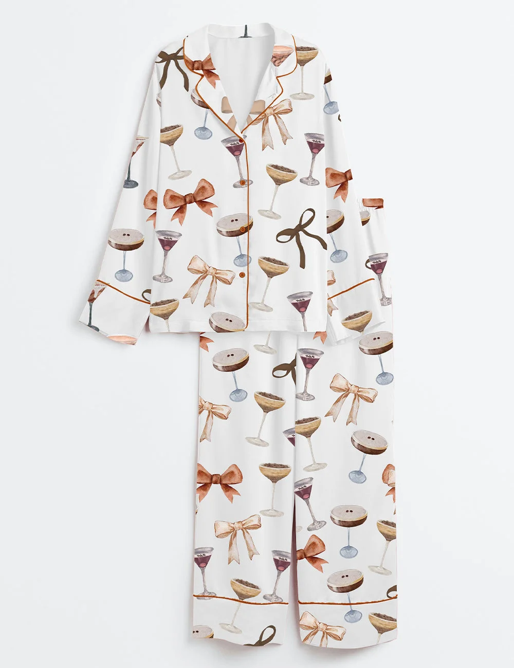 Espresso Martini Satin Pajama Set – Women’s Coquette Bow Short Sleeve PJs