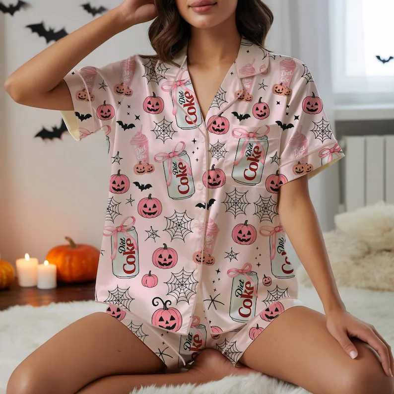Halloween Coquette Diet Coke Pajamas Satin Set