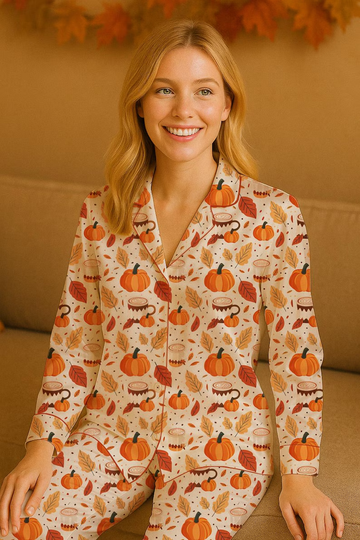 Cozy Fall Aesthetic Satin Pajamas