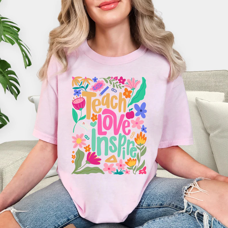 Teach Love Inspire Shirt – Boho Floral Teacher Comfort Colors® Tee