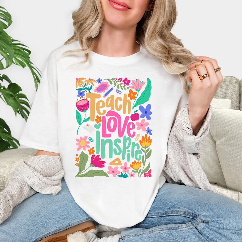 Teach Love Inspire Shirt – Boho Floral Teacher Comfort Colors® Tee