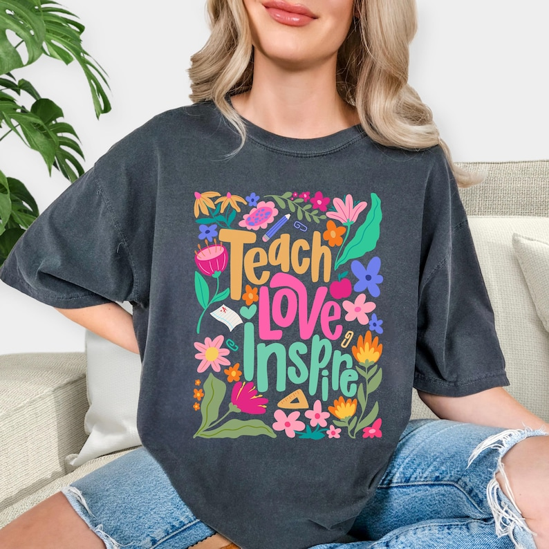 Teach Love Inspire Shirt – Boho Floral Teacher Comfort Colors® Tee