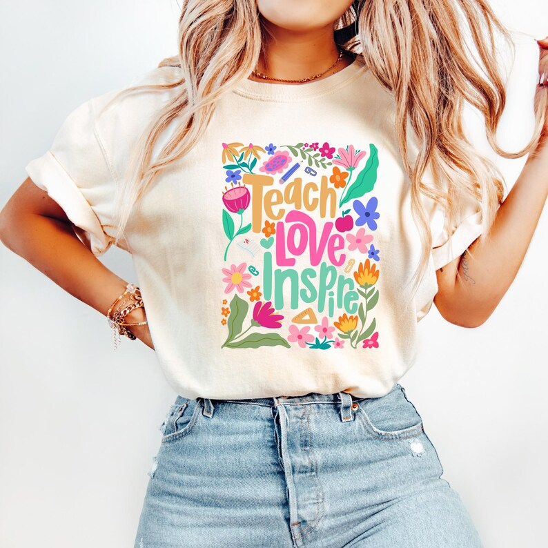 Teach Love Inspire Shirt – Boho Floral Teacher Comfort Colors® Tee