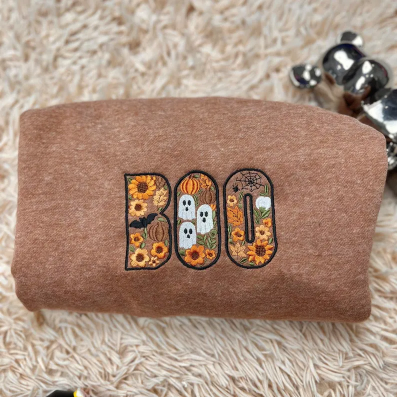 Embroidered Boo Halloween Sweatshirt