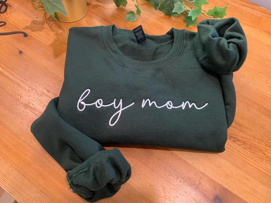 Boy Mom Embroidered Sweatshirt – Unisex Crewneck Mother’s Day Gift