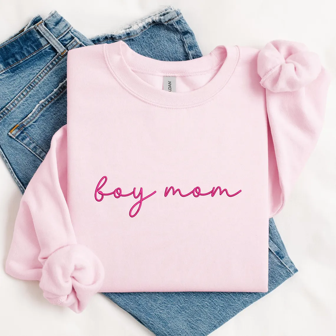 Boy Mom Embroidered Sweatshirt – Unisex Crewneck Mother’s Day Gift