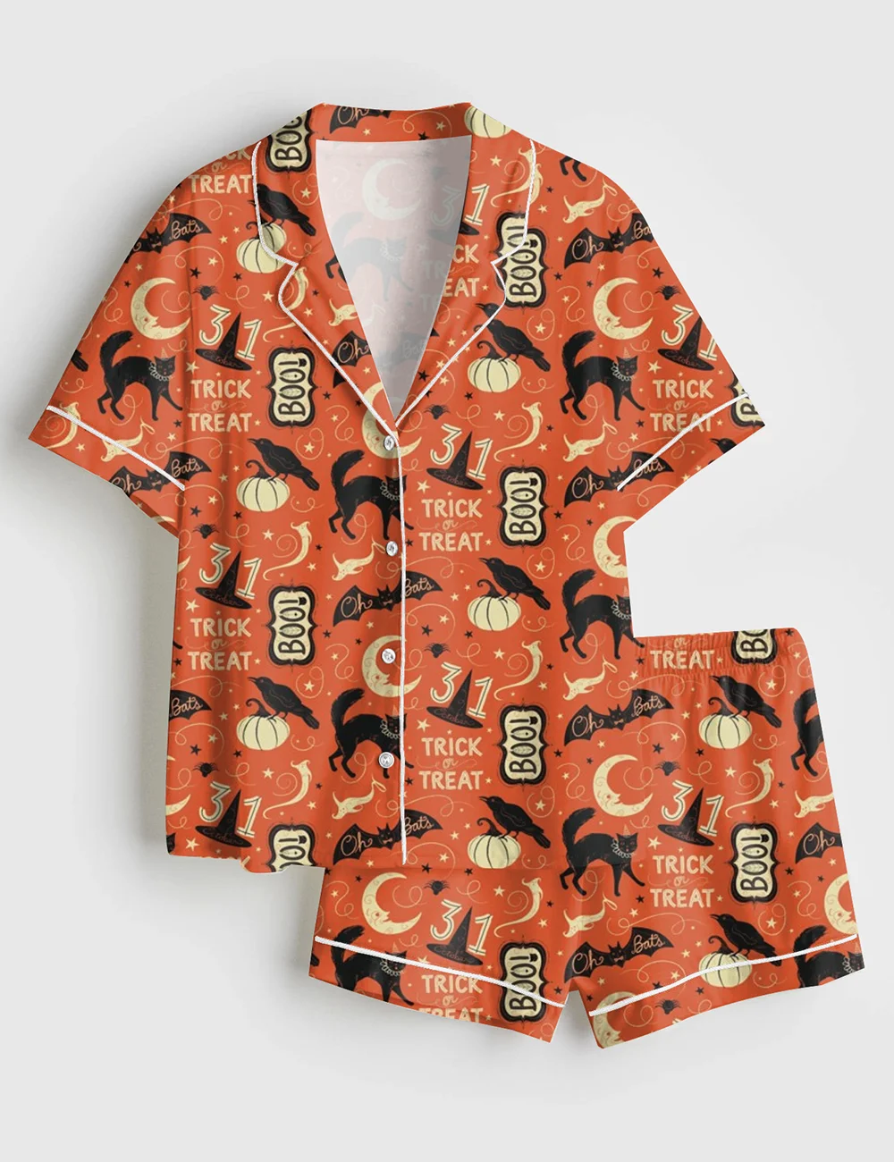 Halloween Vintage Halloween Trick Or Treat Boo Black Cat Pumpkin Bat Pajama Set