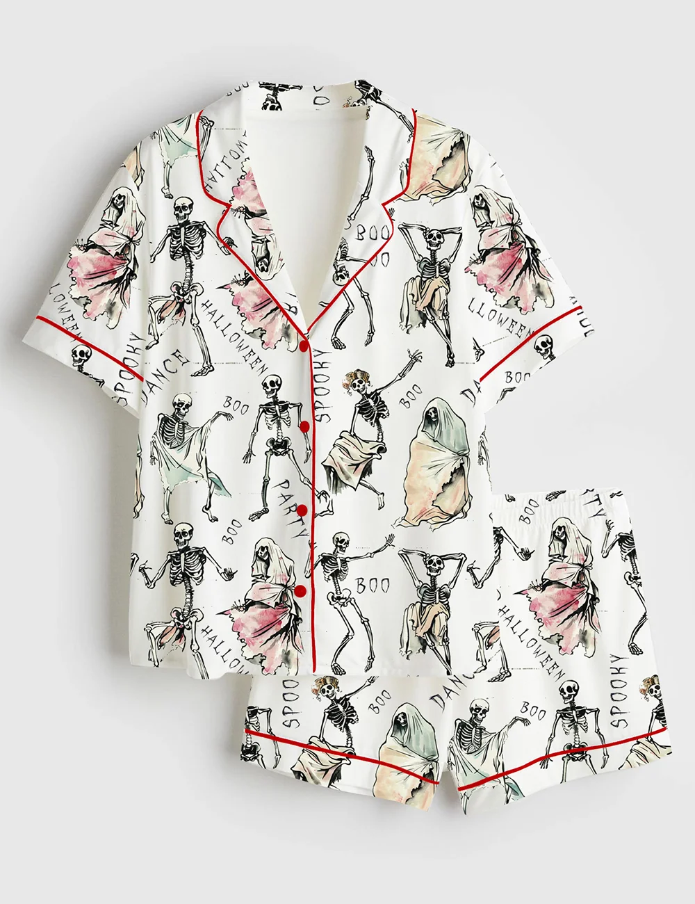 Women’s Dancing Skeleton Halloween Satin Pajama Set