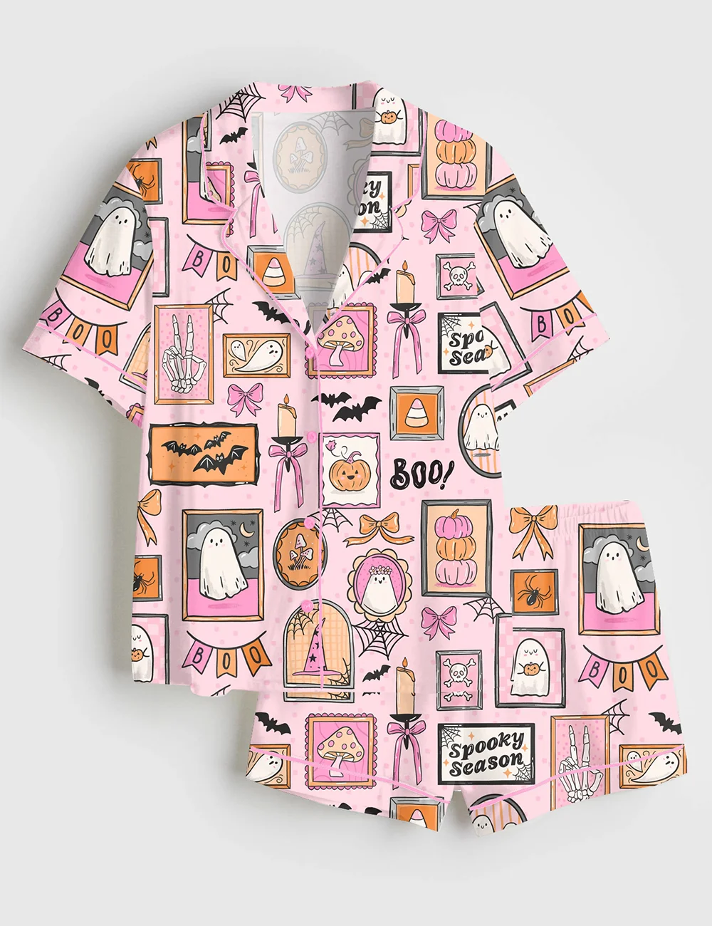Spooky Ghost Frames Halloween Satin Pajama Set