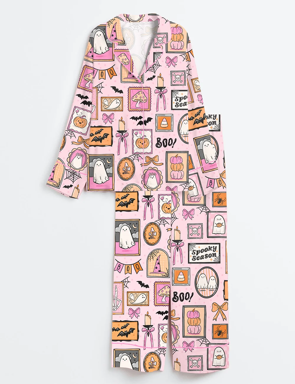 Spooky Ghost Frames Halloween Satin Pajama Set