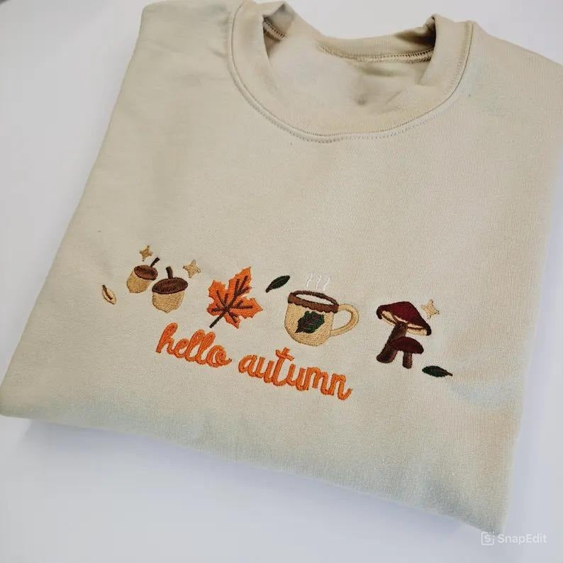 Hello Autumn Embroidered Crewneck- Fall Fashion Sweatshirt