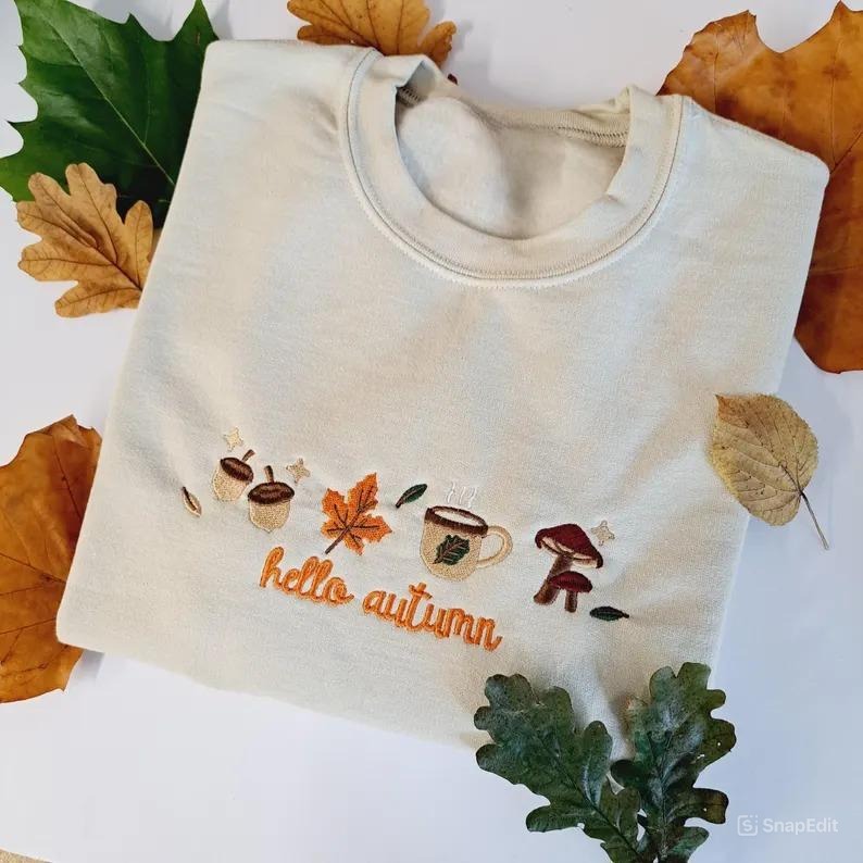 Hello Autumn Embroidered Crewneck- Fall Fashion Sweatshirt