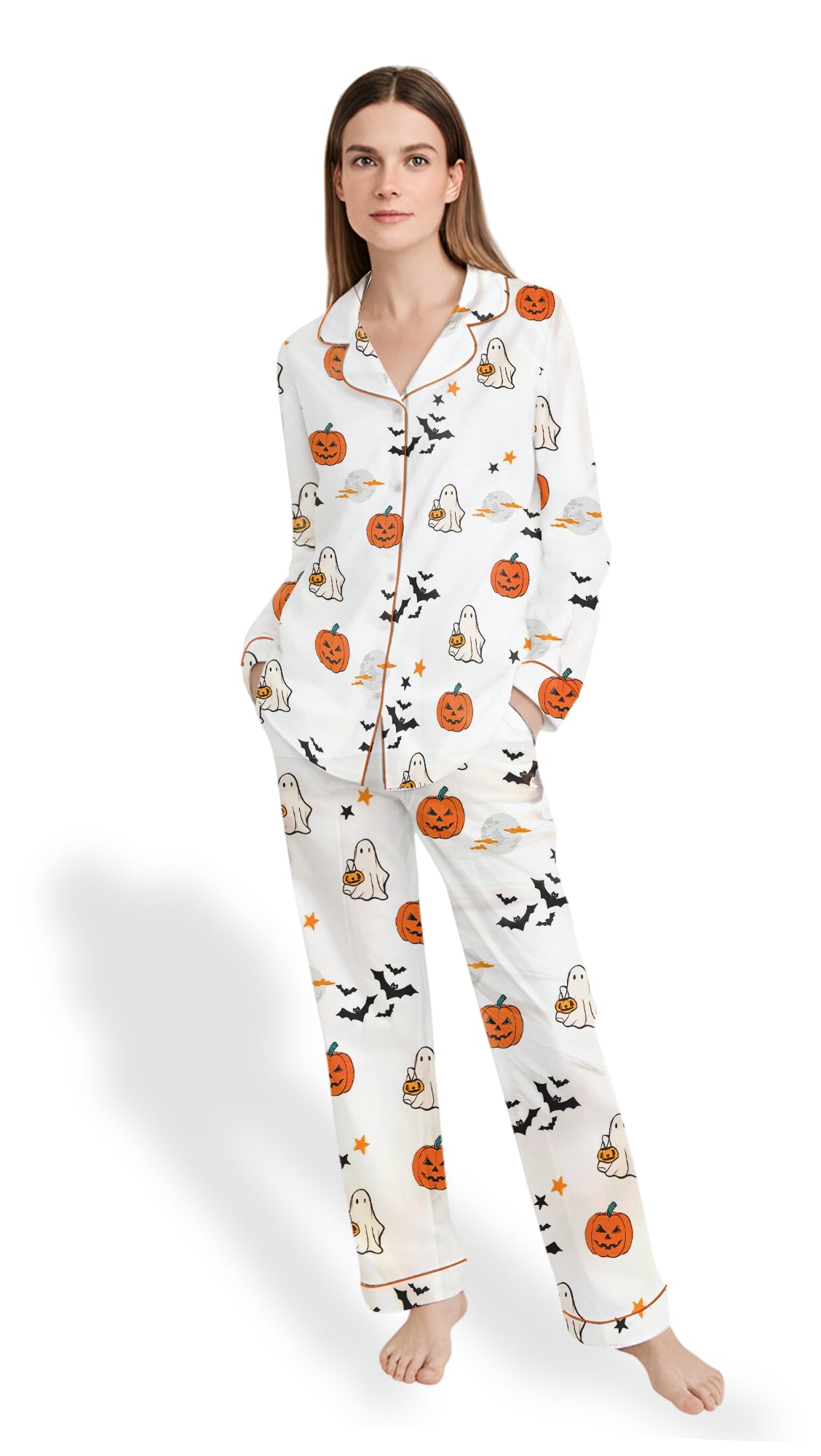 Pumpkin Boo Pajamas – Women’s Satin Halloween  Sleepwear
