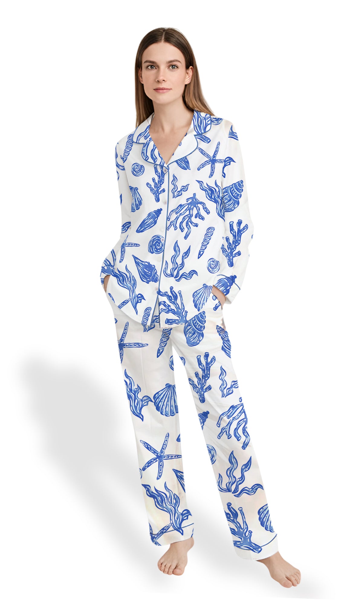 Women’s Summer Beach Pajama Set – Coastal Life Satin Sleepwear