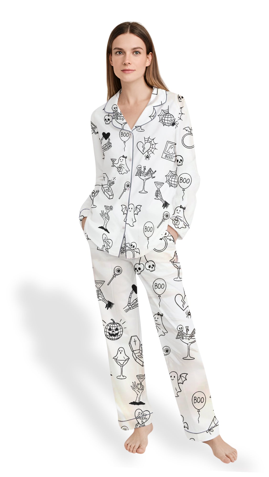 Spooky Witchy Pajama Set – Women’s Satin Halloween Bachelorette PJs