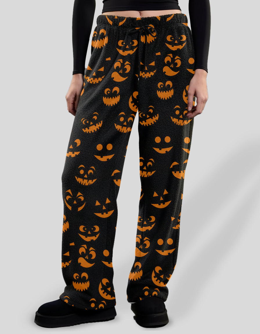 Halloween Pumpkin Face Print Wide Leg Pants