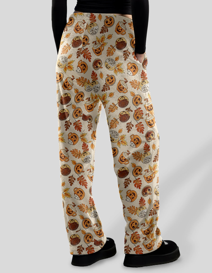 Halloween Pumpkin Jack-O'-Lantern Wide Leg Lounge Pants – Spooky Fall Loungewear