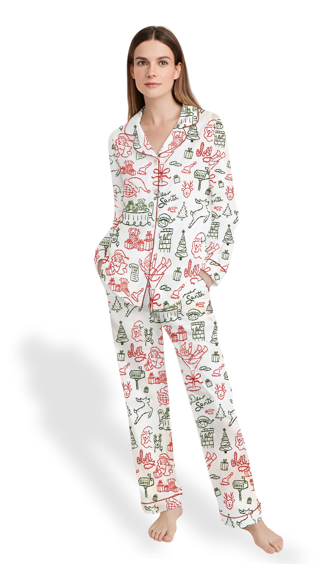 Women’s Santa Claus Christmas Satin Pajama Set – Holiday PJs