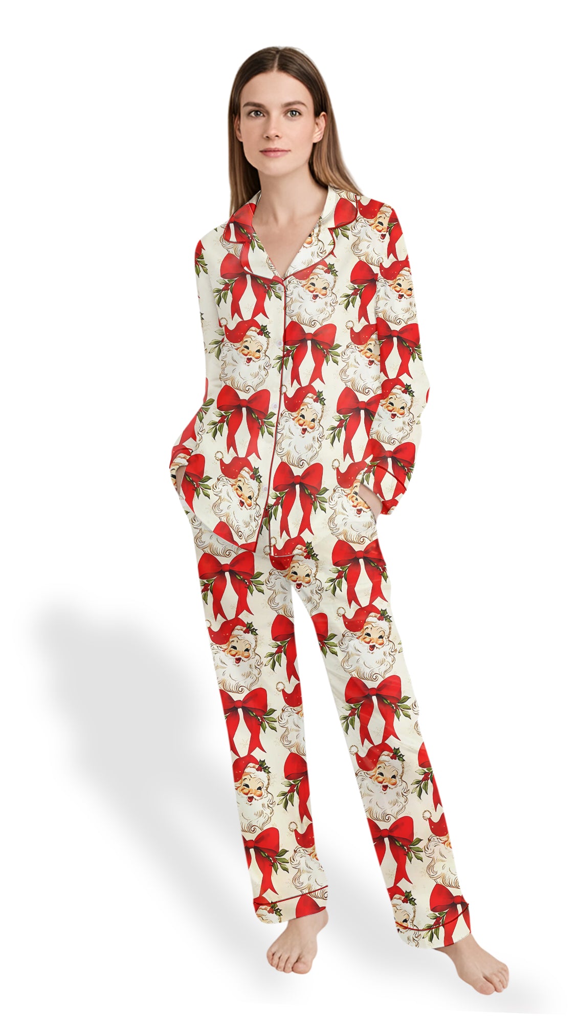 Women’s Vintage Santa Christmas Satin Pajama Set