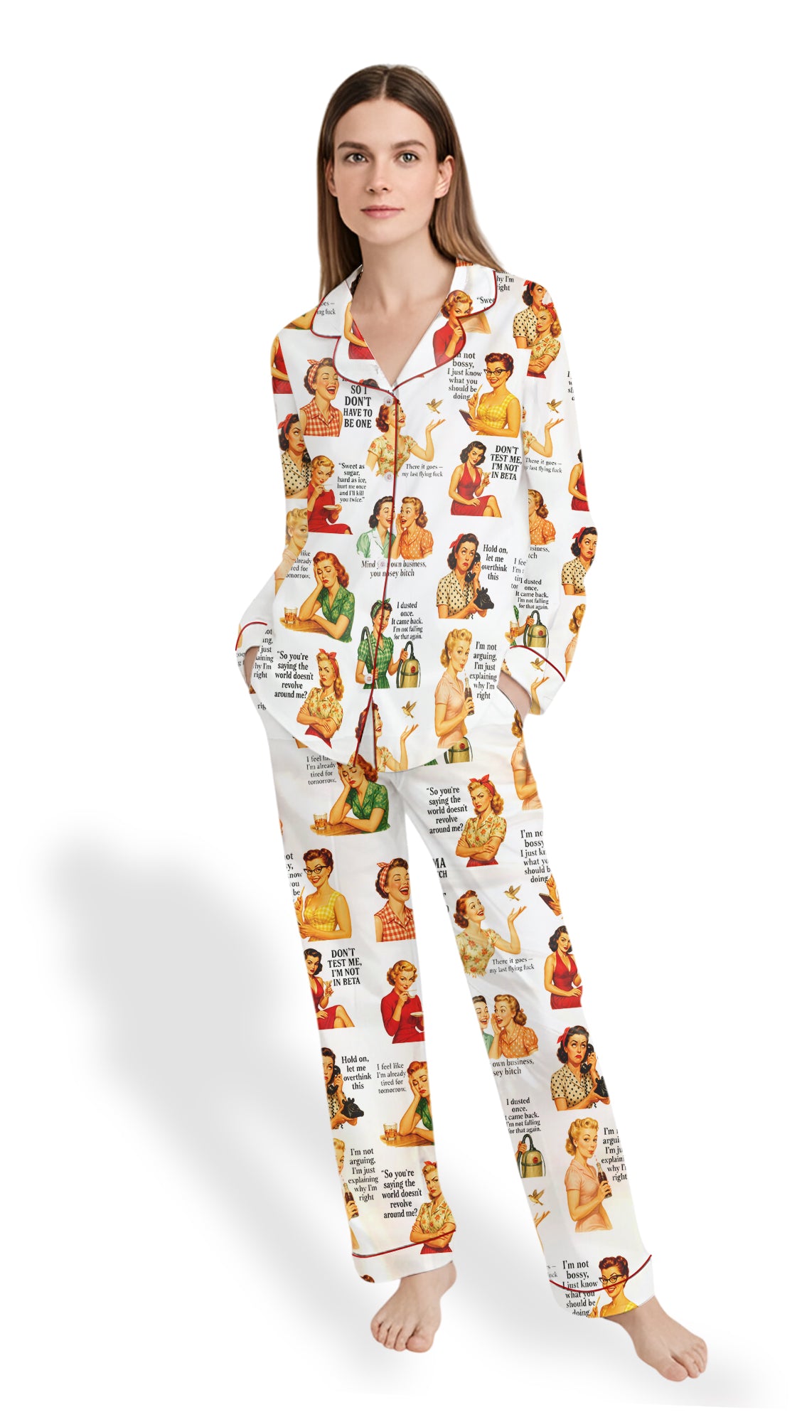 Women’s Retro Housewife Sarcastic Quote Satin Pajama Set
