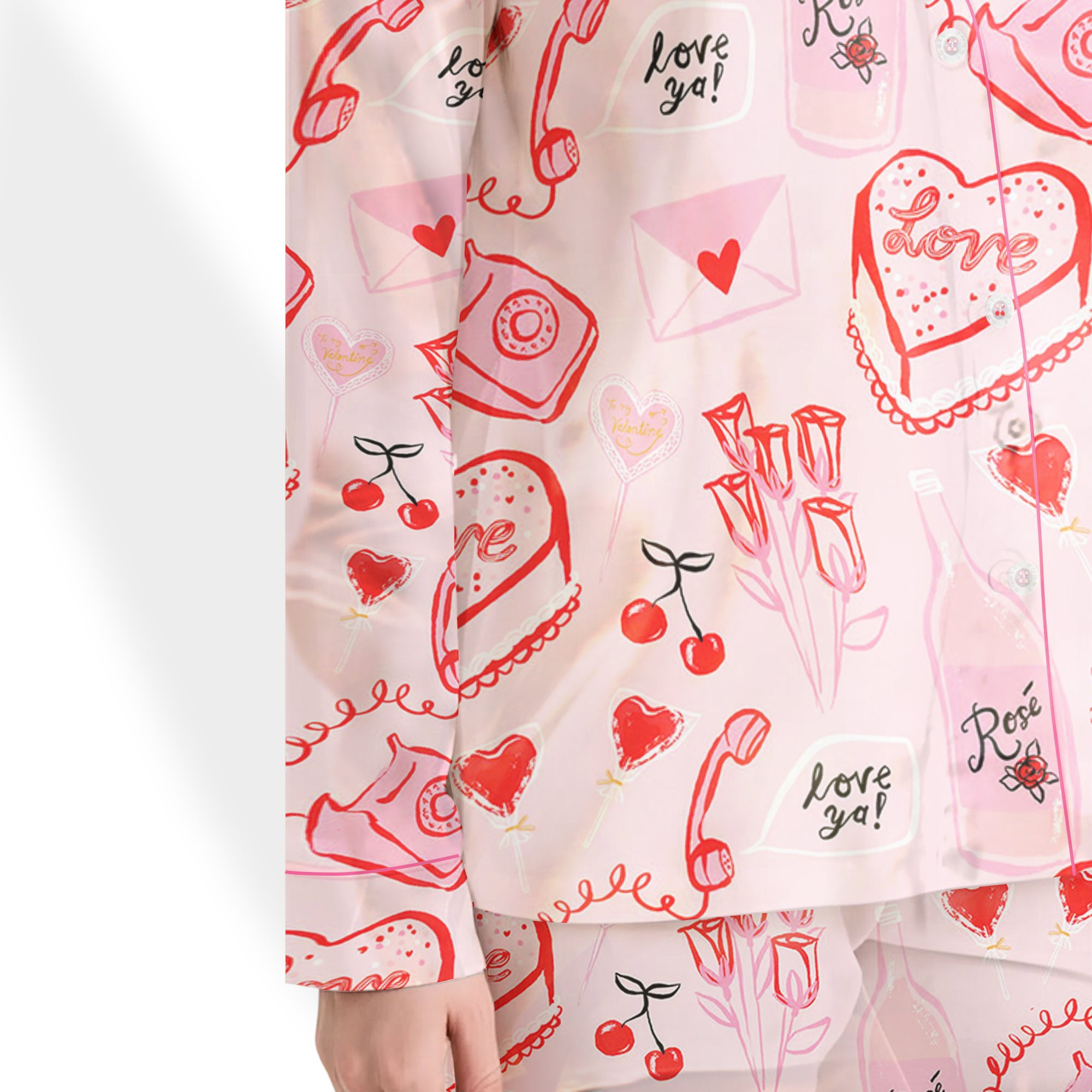 Valentine's Day Heart Shaped Lolipops Roses And Red Lipsticks  Pajama Set for Women