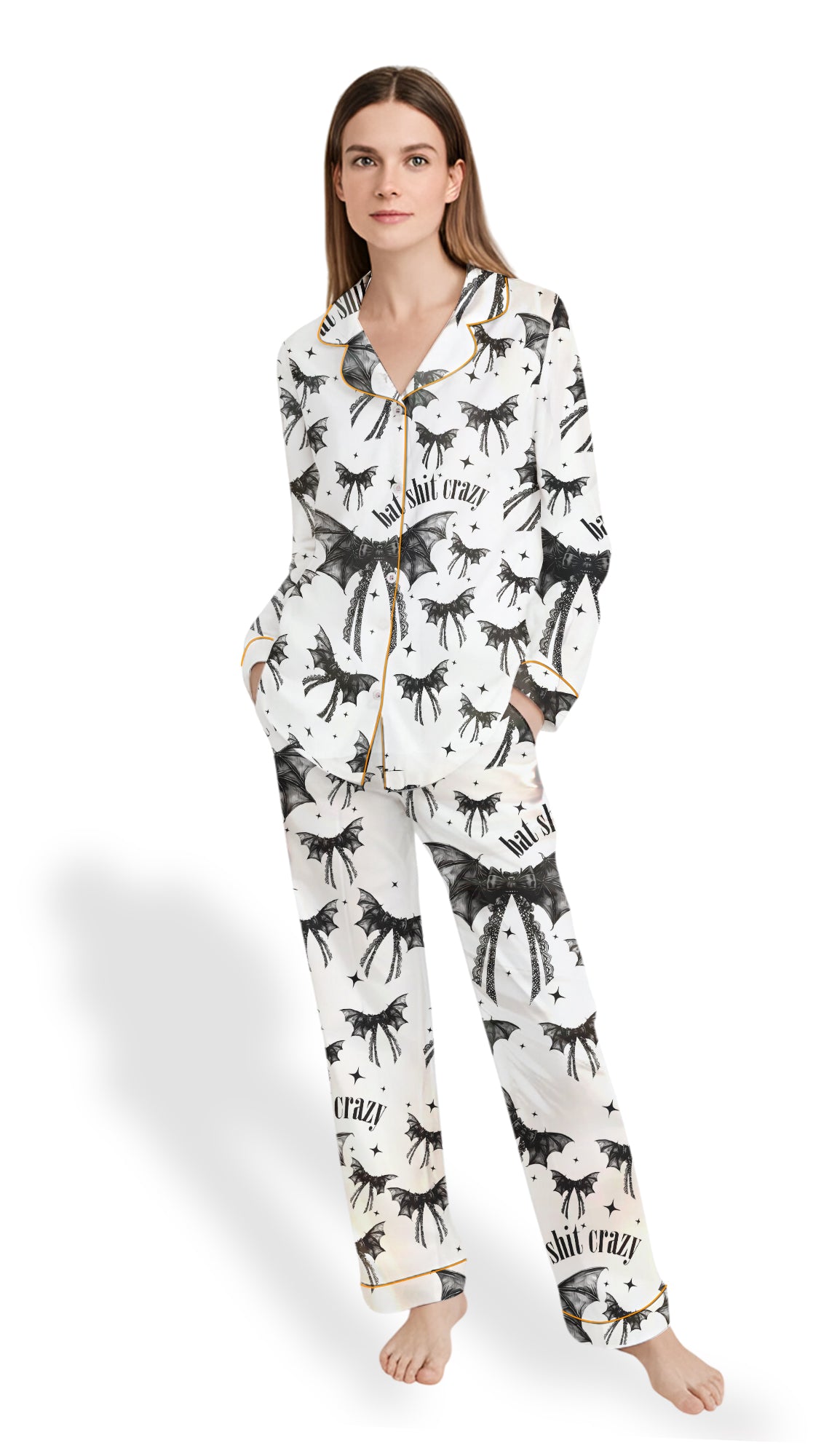 Halloween Bat Shit Crazy Gothic Coquette Bow Pajama Set