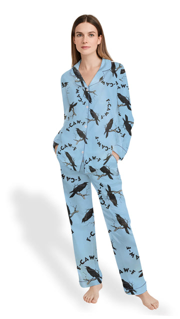 F-Caw-F Gothic Raven Pajama Set - Women’s Halloween Satin PJs