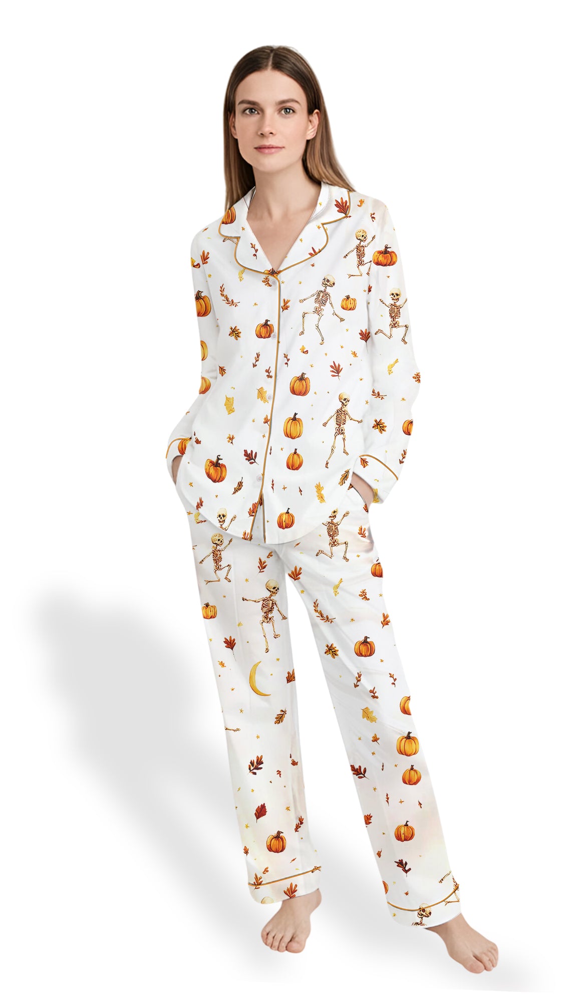 Dancing Skeleton Satin Pajama Set – Boho Fall Halloween PJs