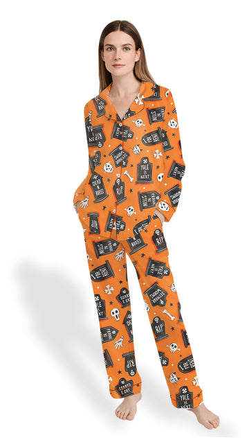 Ghoulish Graveyard Satin Pajama Set – Spooky Halloween PJs