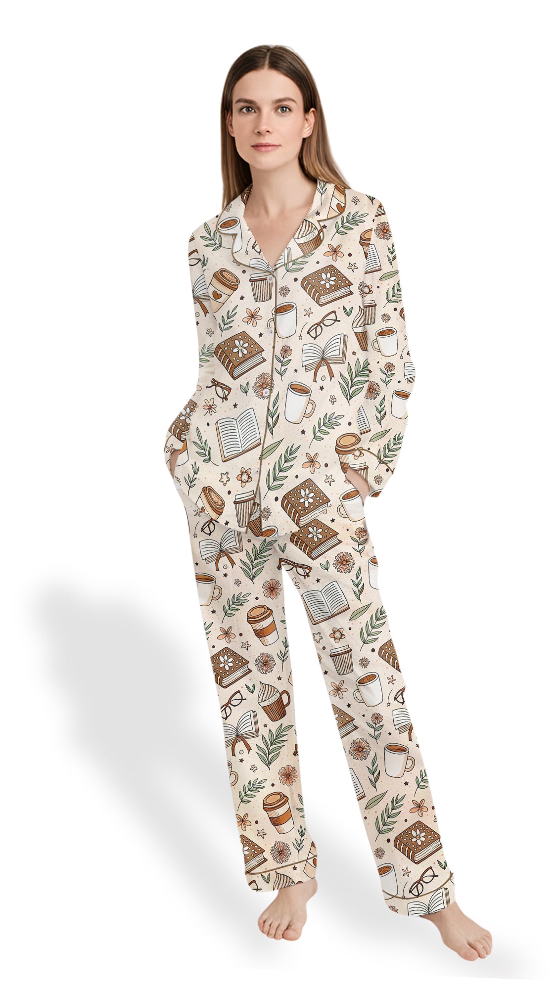 Women’s Bookish Coffee & Books Satin Pajama Set