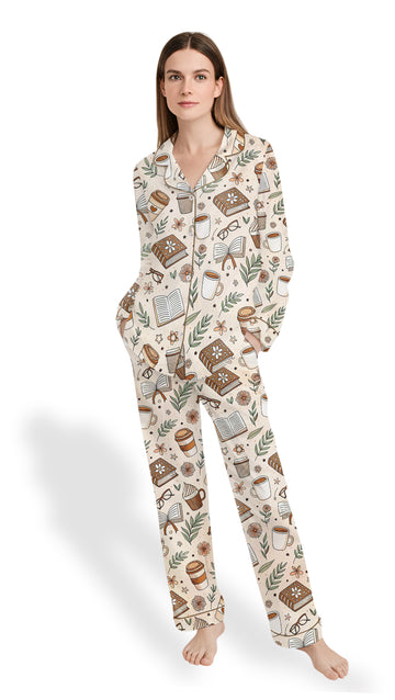 Women’s Bookish Coffee & Books Satin Pajama Set