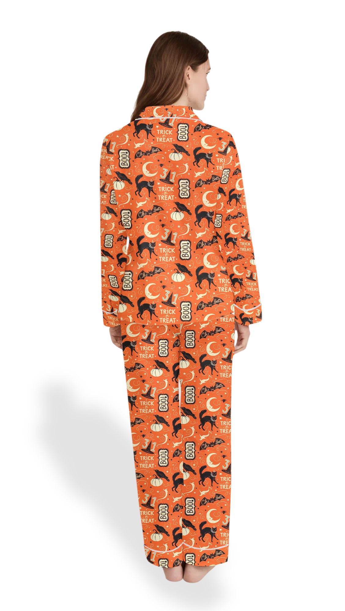 Halloween Vintage Halloween Trick Or Treat Boo Black Cat Pumpkin Bat Pajama Set