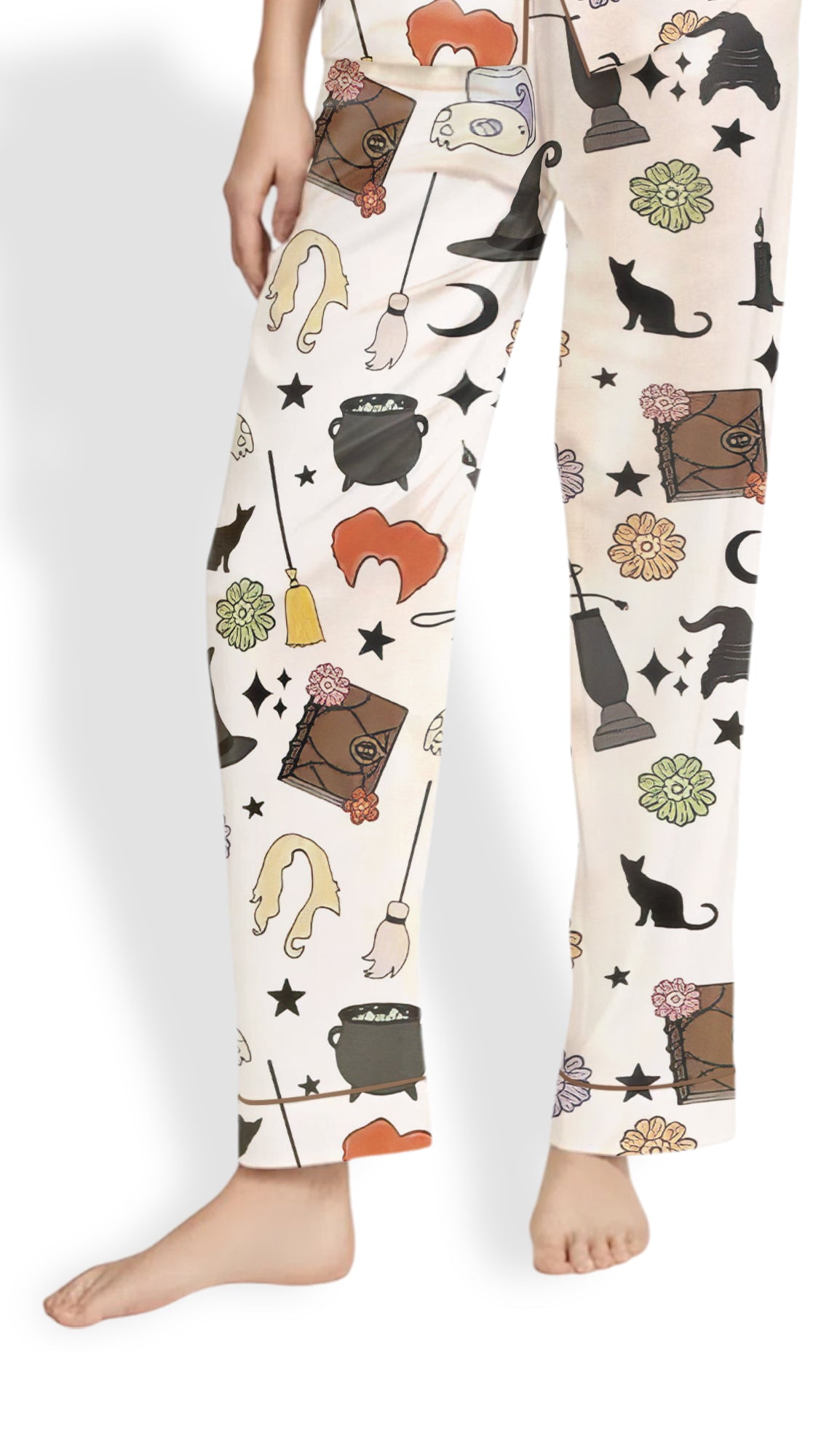 Women’s Halloween Witches & Black Cat Satin Pajama Set