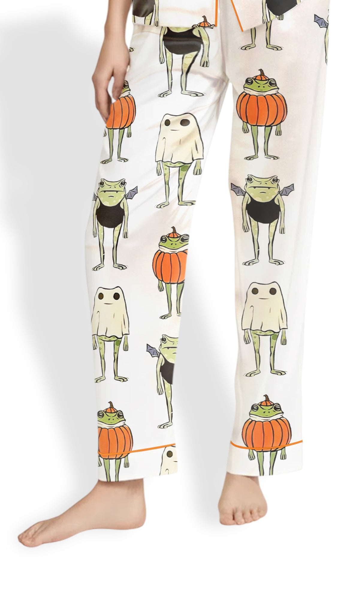 Halloween Frog Satin Pajama Set – Spooky Cute Pumpkin PJs