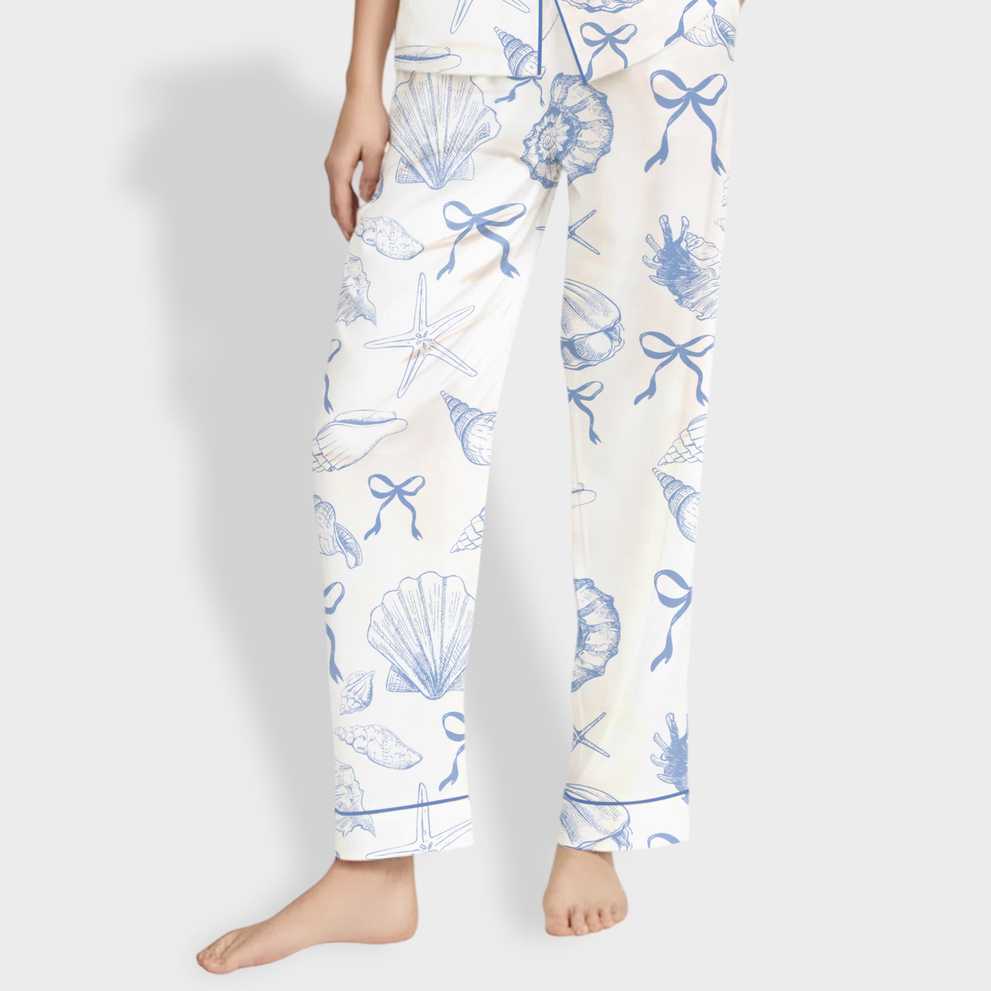 Coquette Seashell Coastal Satin Pajama Set – Women’s Beachy Summer Short Sleeve PJs