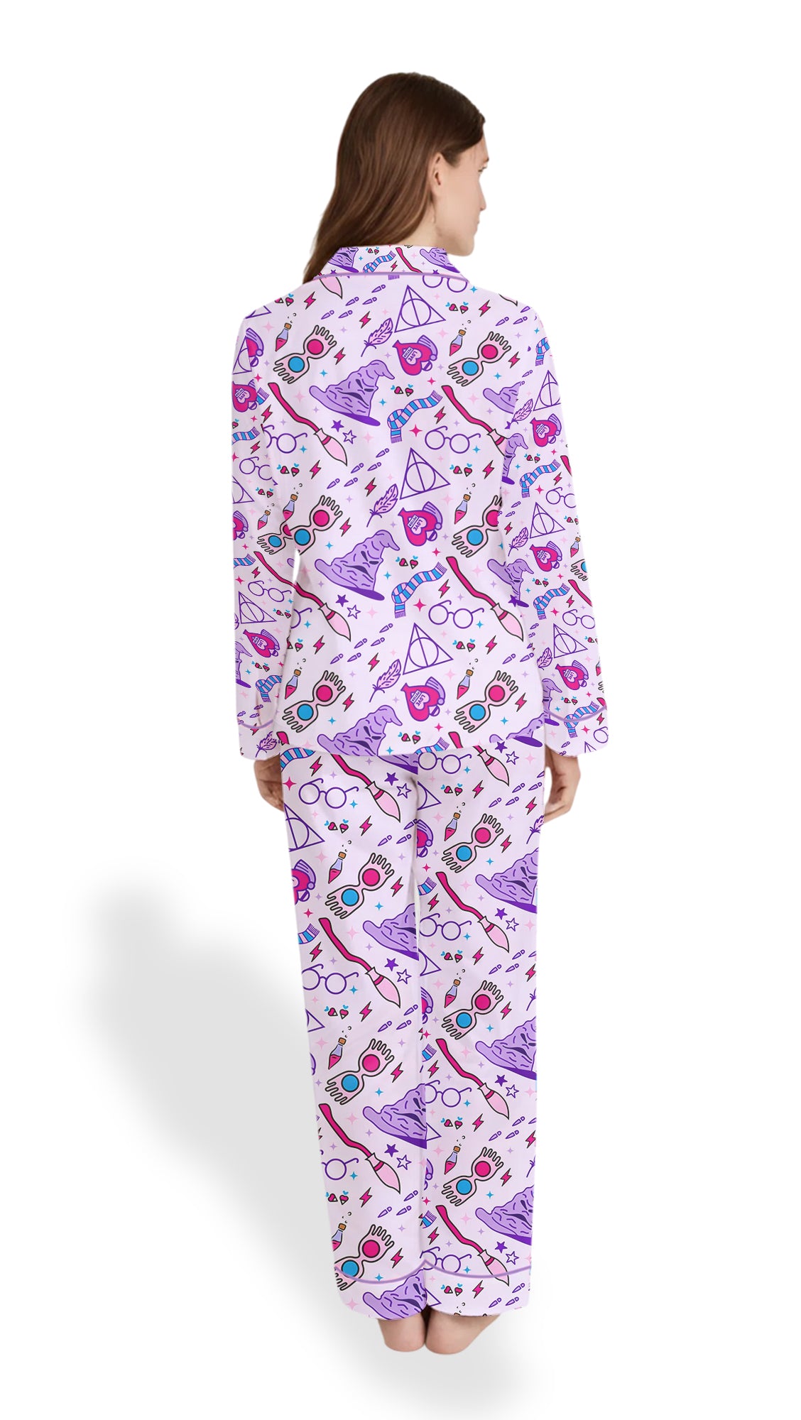 Women’s Witch Halloween Satin Pajama Set – Long Sleeve Spooky PJs