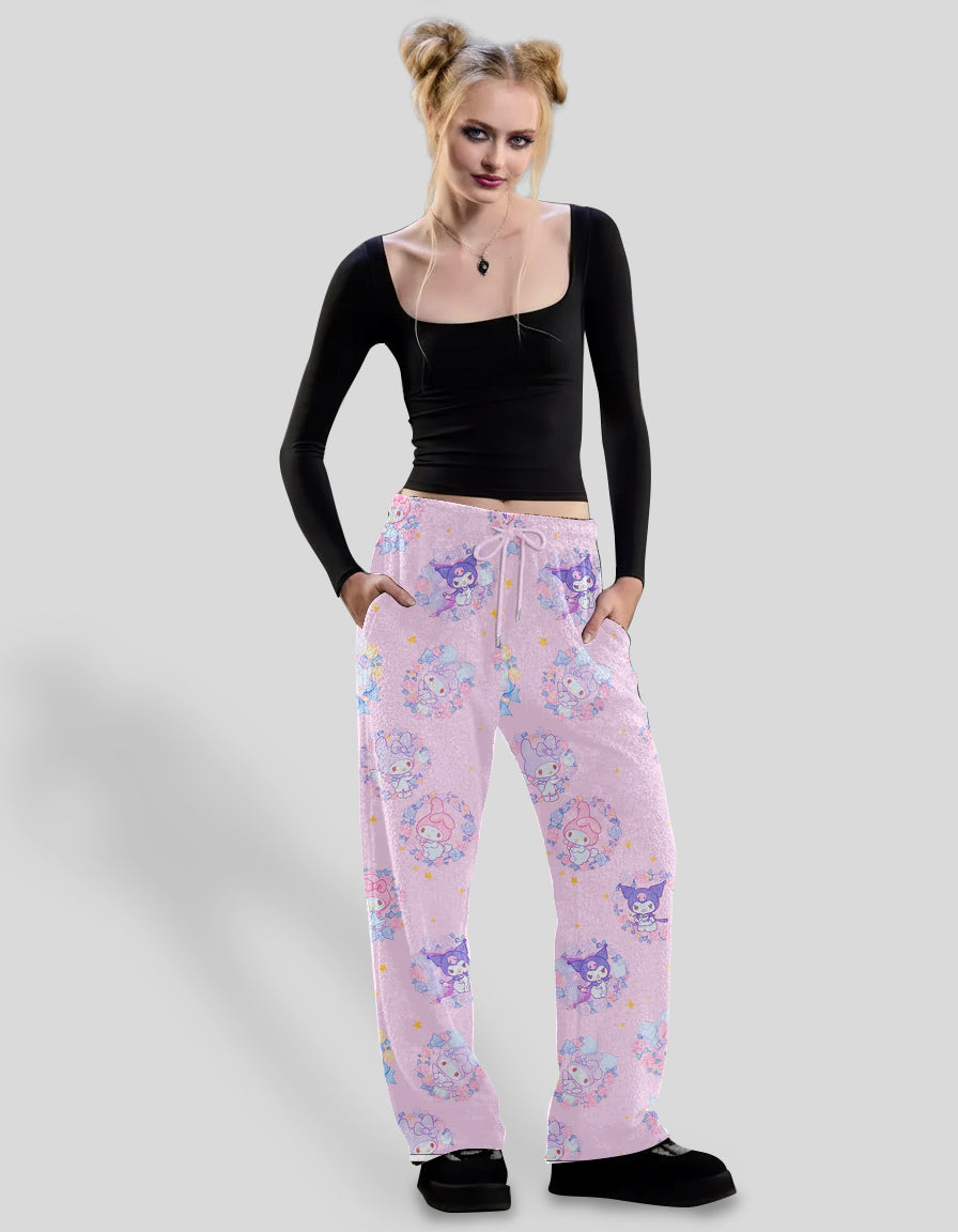 Cat Kitty And Friends Floral Wreath Pajama Pants