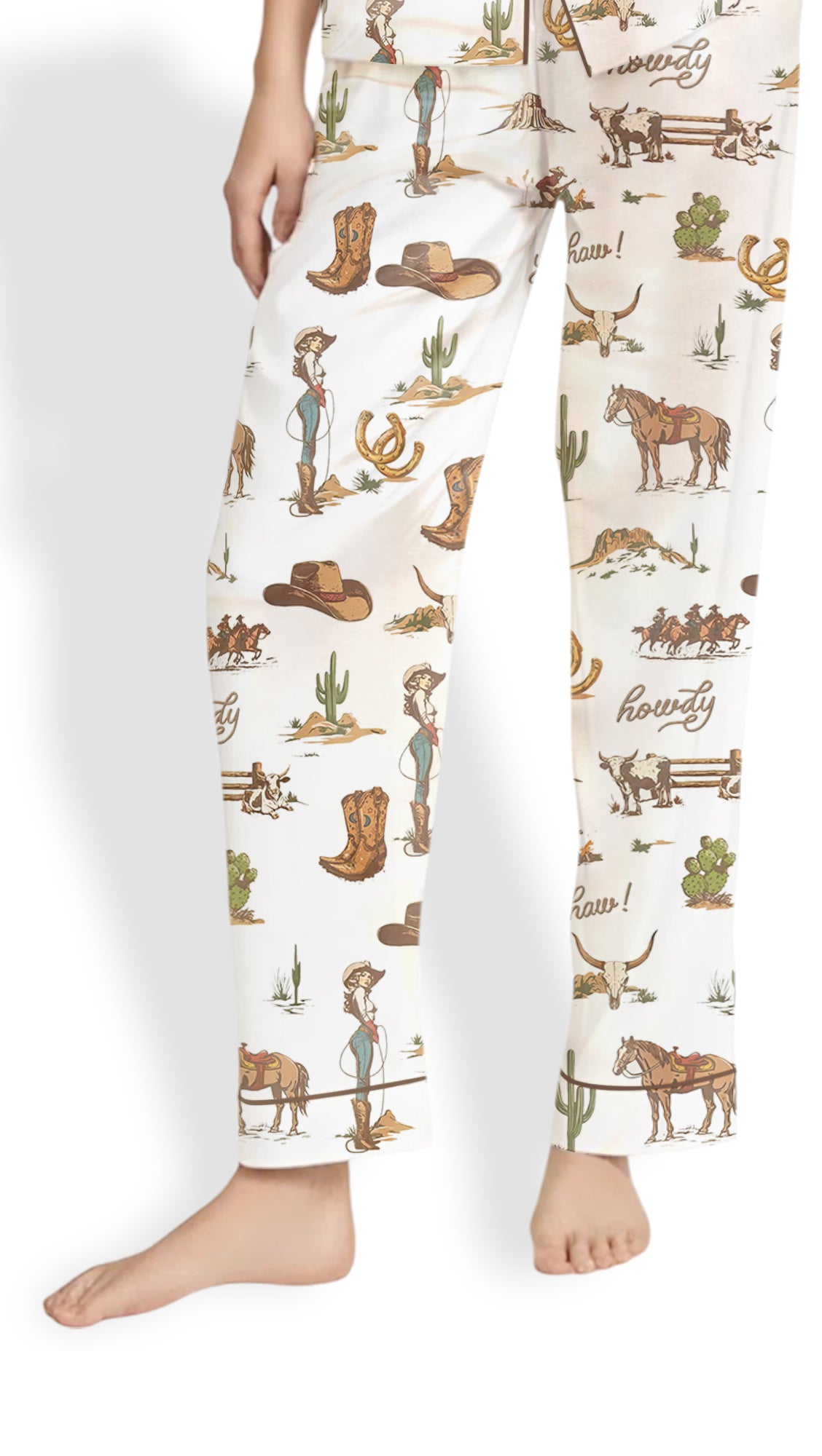 Women’s Rustic Americana Cowboy Satin Pajama Set – Vintage Western PJs