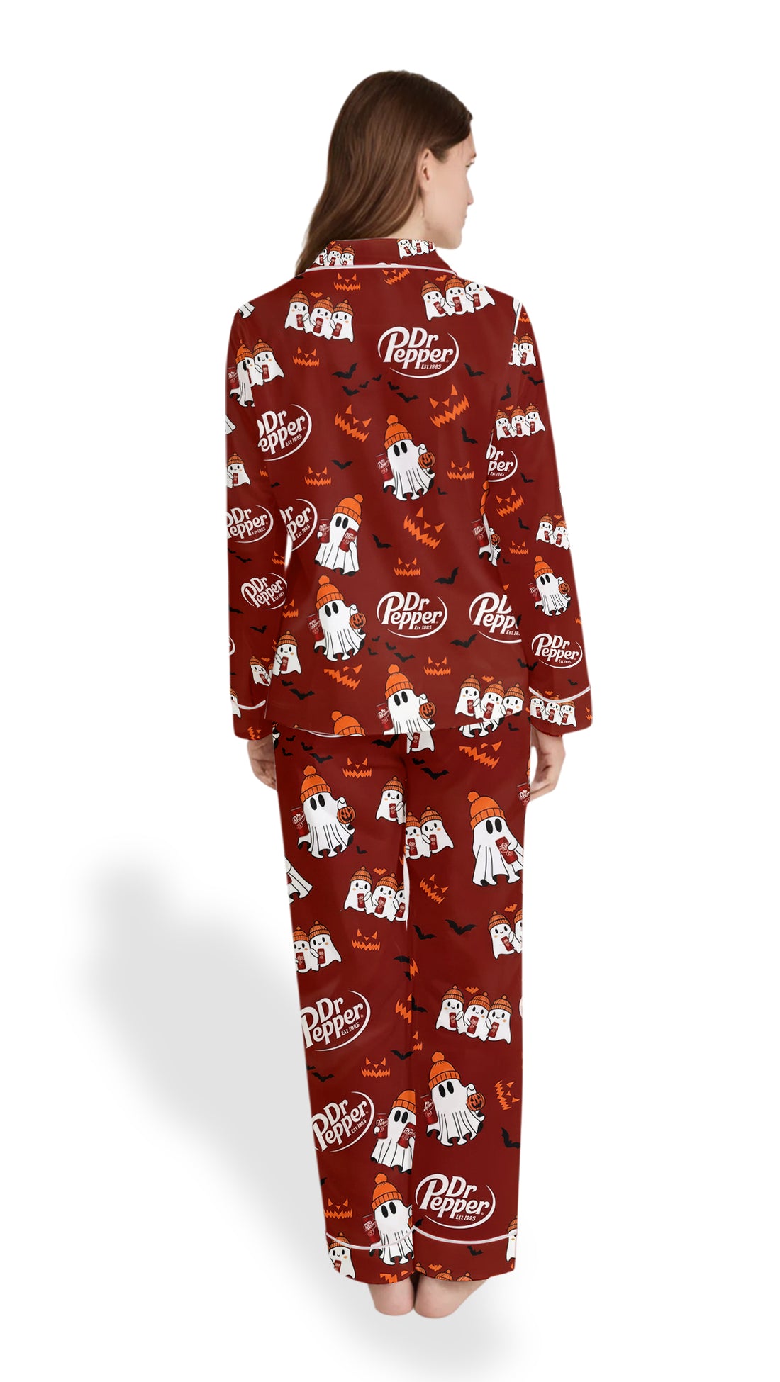 Dr PP Ghost Halloween Drink Satin Pajama Set for Women