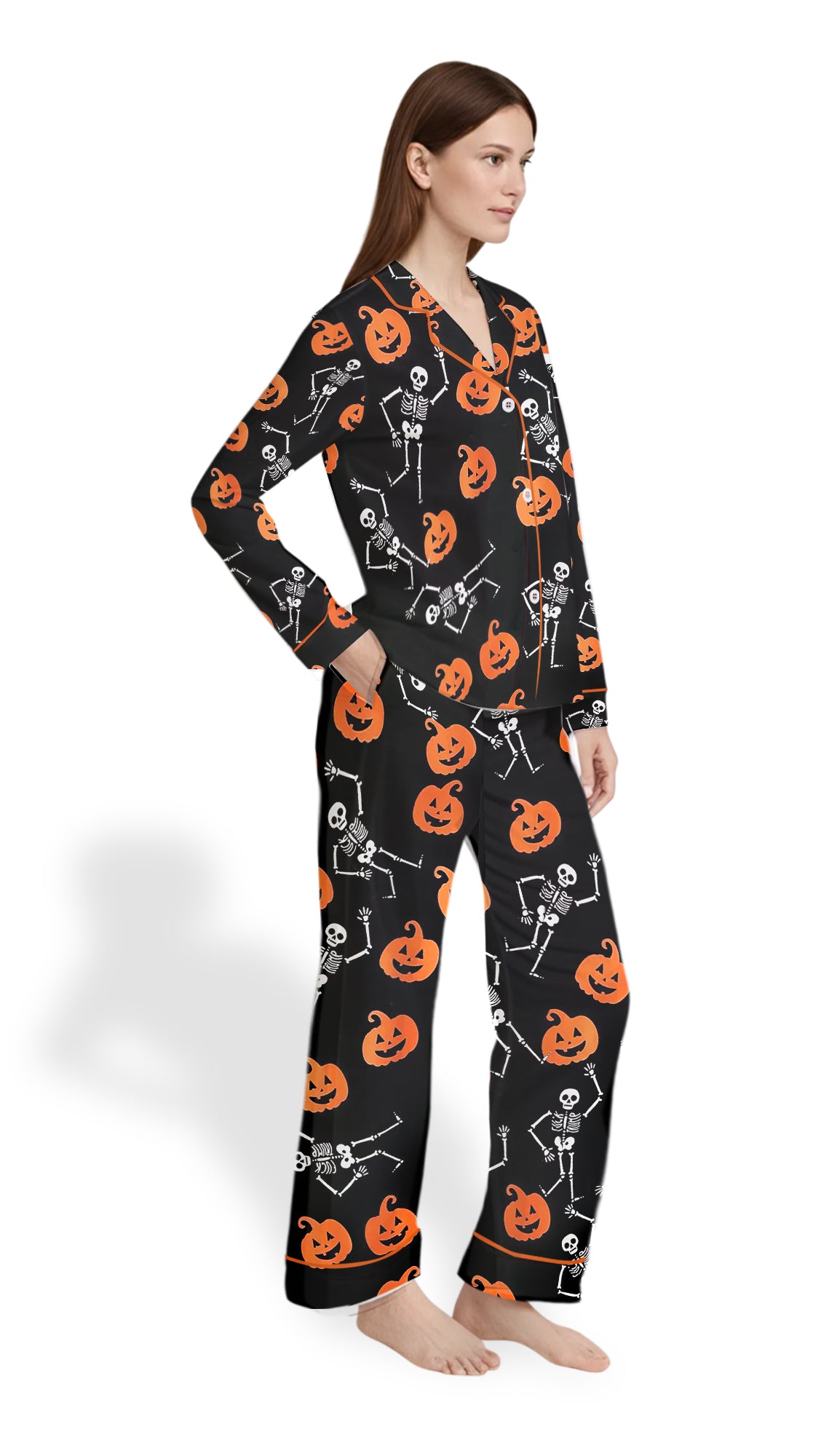 Spooky Season Pajamas – Women’s Anti MAGA Skeleton Satin  PJs