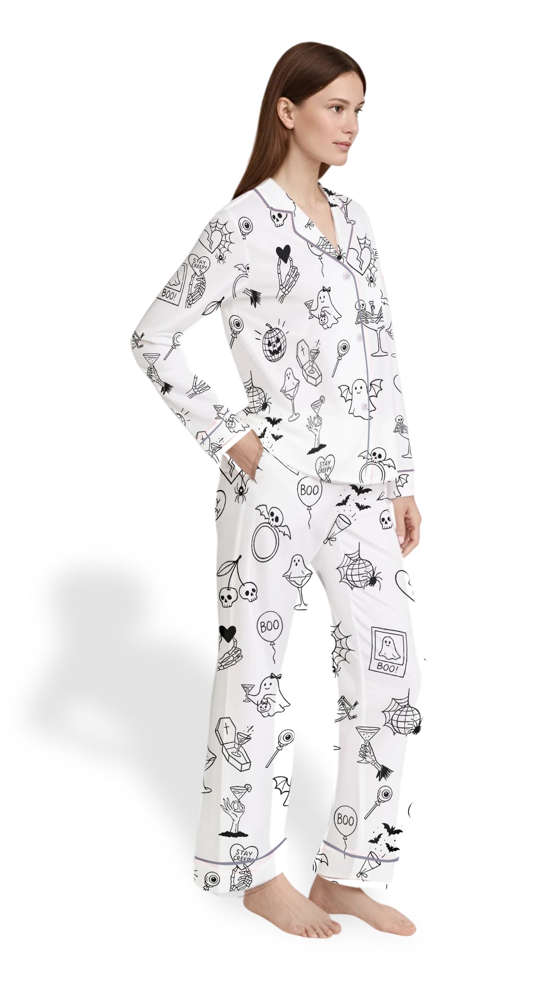 Spooky Witchy Pajama Set – Women’s Satin Halloween Bachelorette PJs