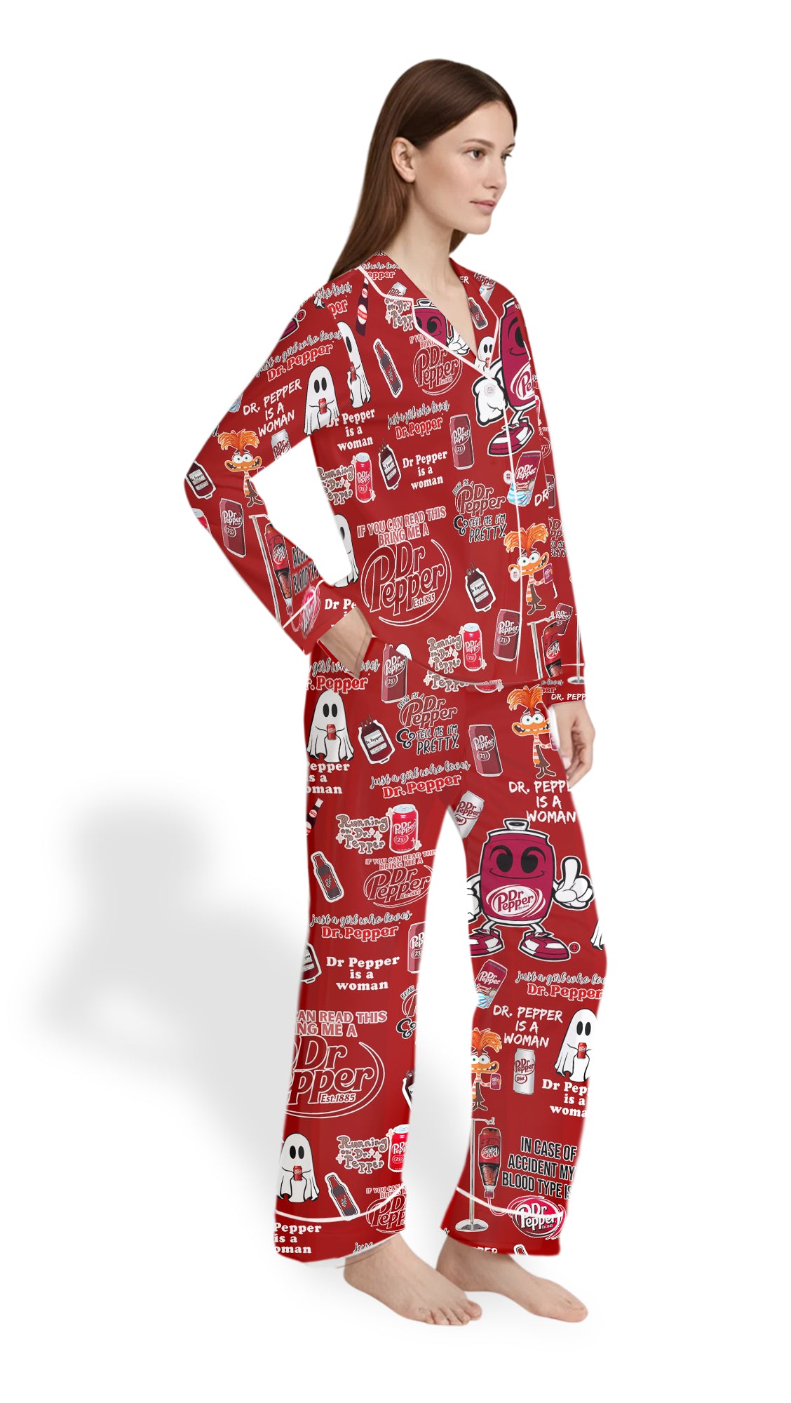 Dr PP Ghost Drink Satin Pajama Set - Halloween Coquette PJs for Women