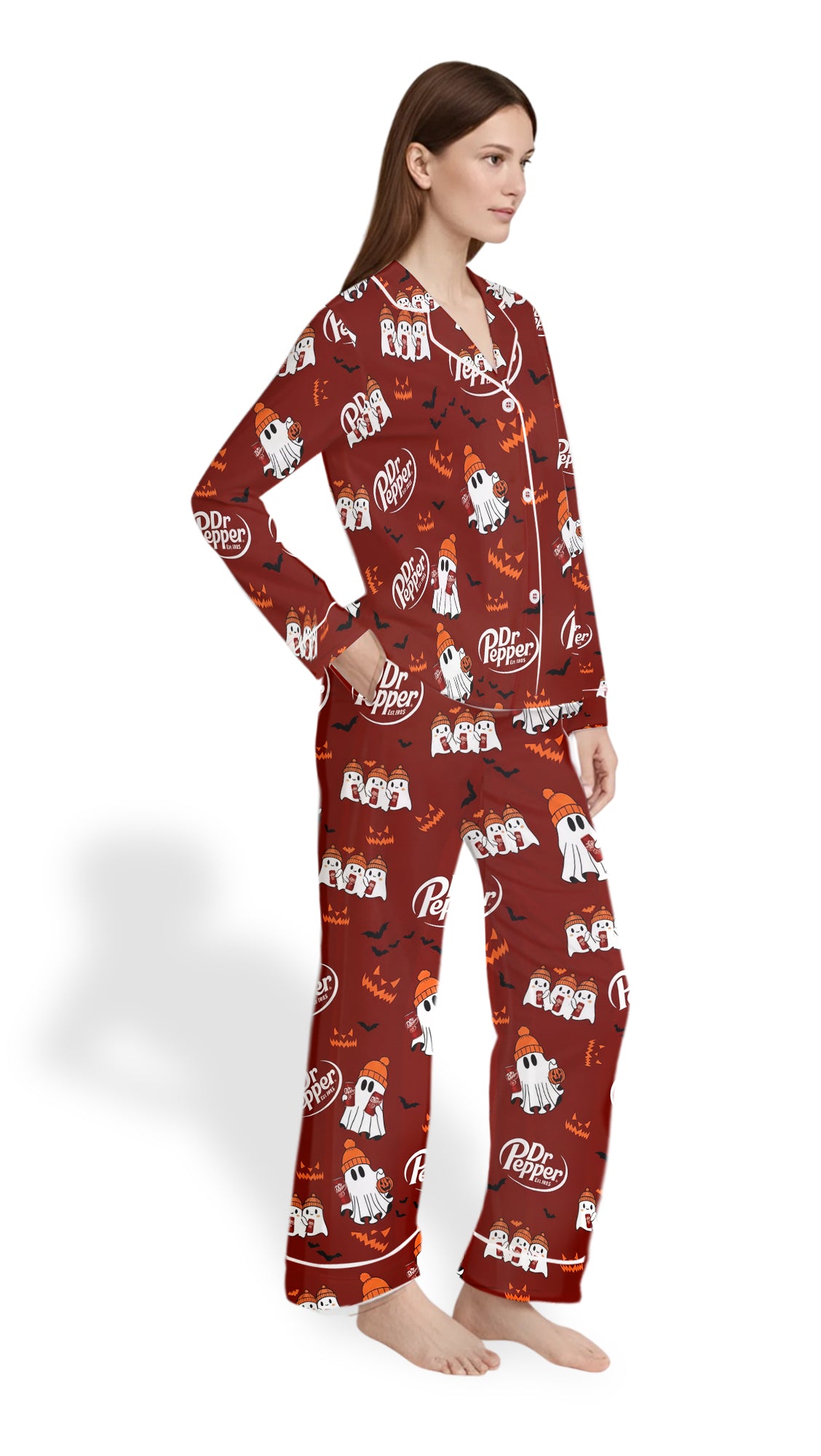 Dr PP Ghost Halloween Drink Satin Pajama Set for Women