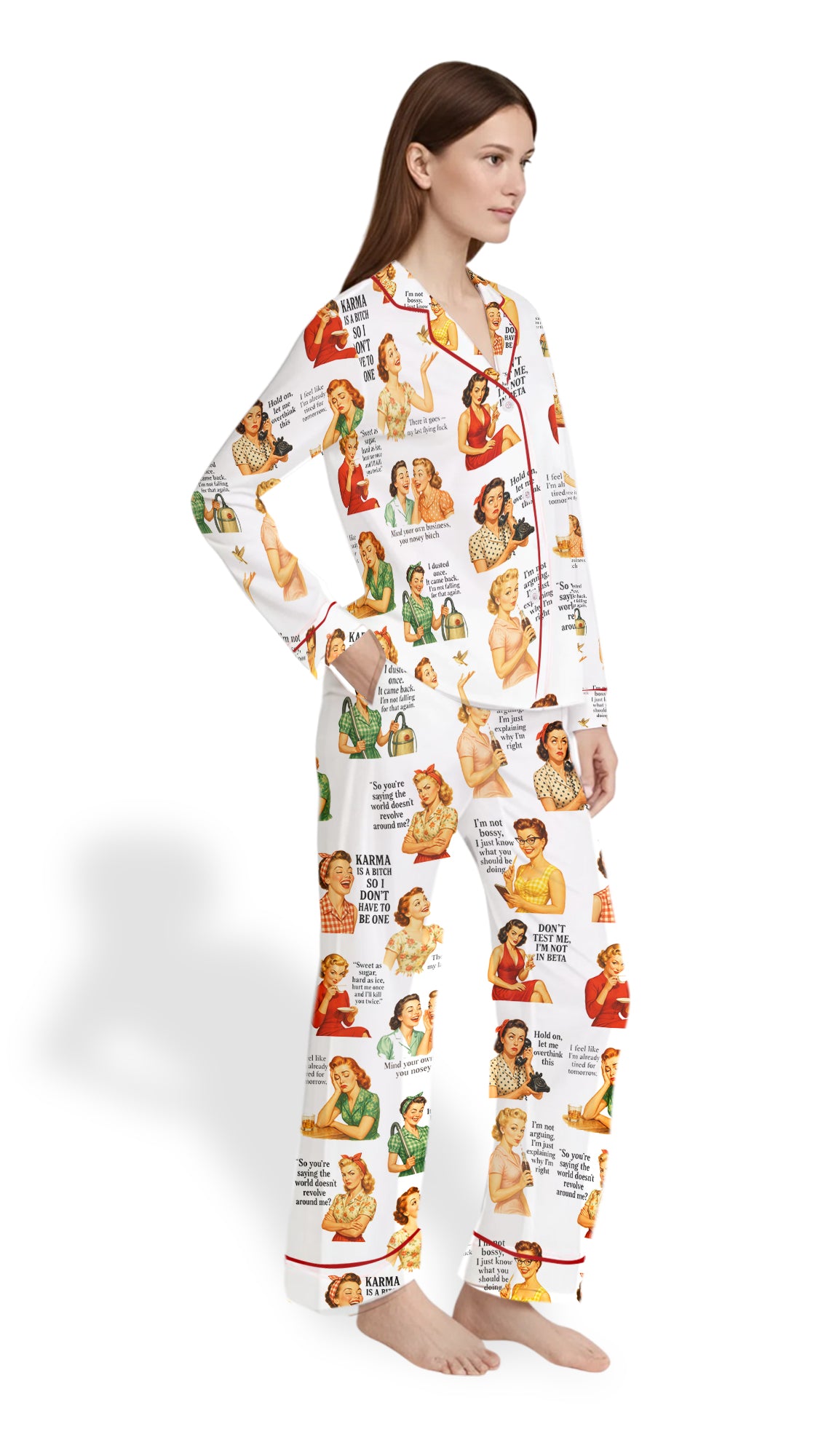 Women’s Retro Housewife Sarcastic Quote Satin Pajama Set